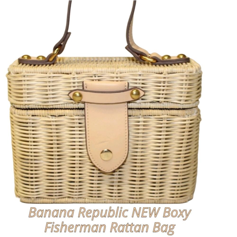 Banana Republic NEW Boxy Fisherman Rattan Womens Wicker Satchel Bag 480598 - Picture 4 of 16